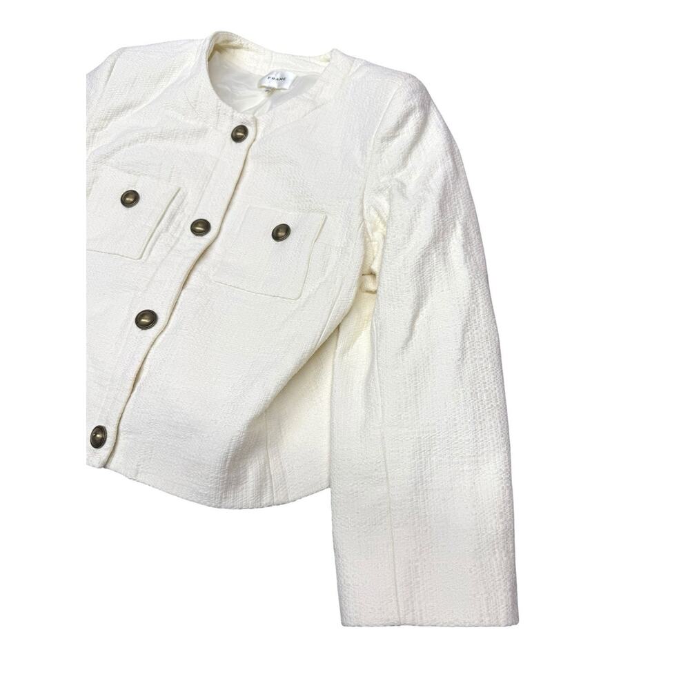 FRAME Cream Cotton Collarless Button Front Jacket Women’s Large - Picture 6 of 11